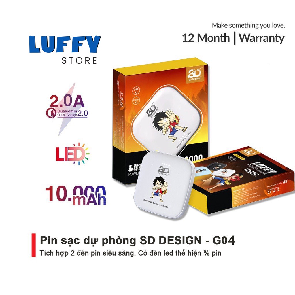 Sạc Dự Phòng Mini G04 10000mAh Chính Hãng SD Design Dùng Cho iPhone Samsung Xiaomi Oppo Tích Hợp Đèn Pin