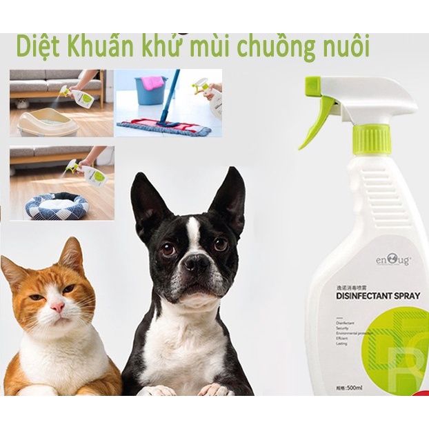 Chai xịt EnOug Disinfectant Spray 500ml Khử mùi hôi Diệt vi khuẩn Diệt nấm mốc Khu vực nuôi Chó mèo Thú cưng