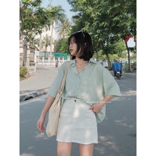 Sơ mi đũi lụa cộc tay oversize Bazic one