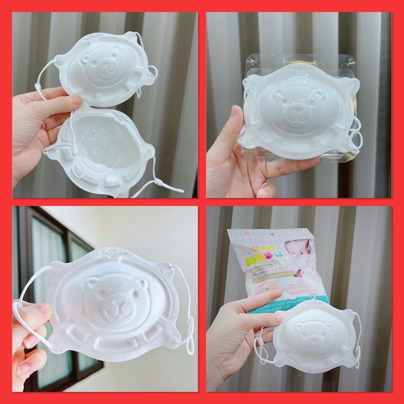 Set 3 cái khẩu trang cho bé hình gấu 3D cho trẻ 0-3 tuổi