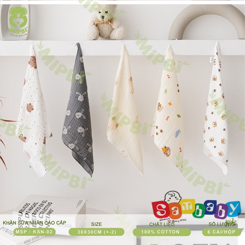 Khăn sữa nhăn cao cấp Mipbi 2 lớp kích thước 30x30 KSN02