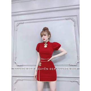 Set chân váy và áo cổ tàu giọt lệ tay bồng Ảnh thật