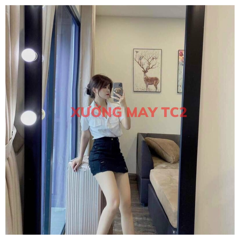 Chân váy rách nhẹ dáng chữ A, váy jeans lưng cao túi hộp phong cách trẻ trung năng dộng phong cách ULZZANG XƯỞNG MAY TC2