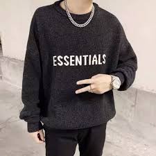 Áo SWEARTER Essentials NỈ Bông 2 lớp - Vải Cao Cấp - Đen