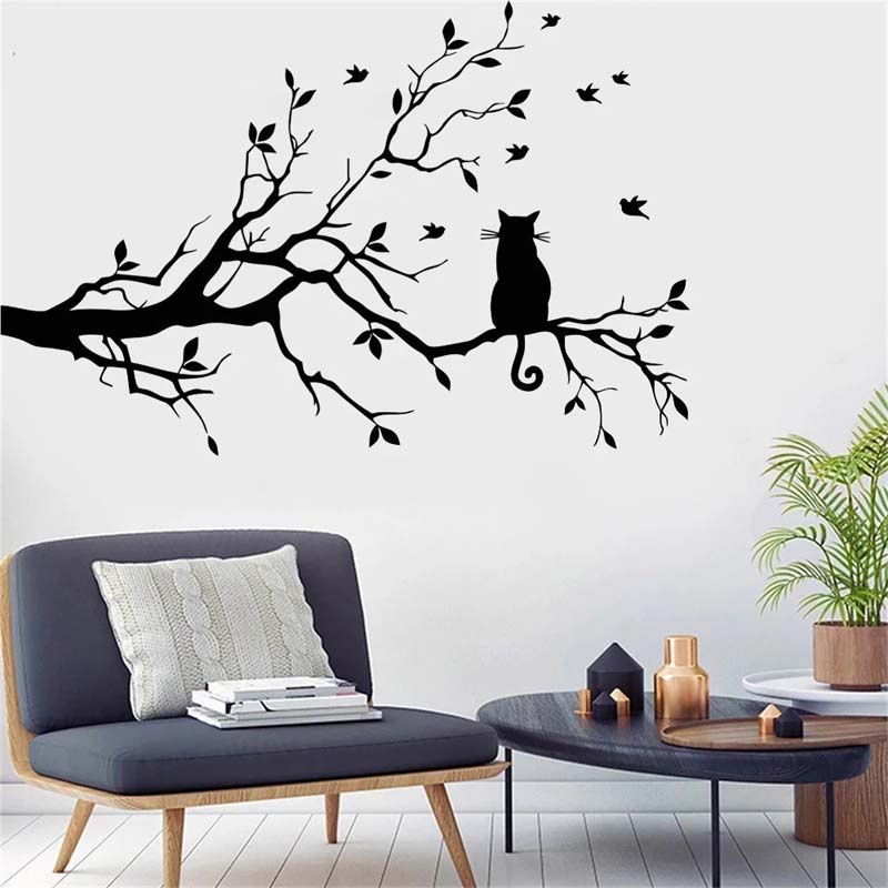 Sticker Dán Tường Tự Dính Họa Tiết Mèo Đen Đa Năng Kích Thước 58x38cm Trang Trí Phòng Khách / Phòng Ngủ