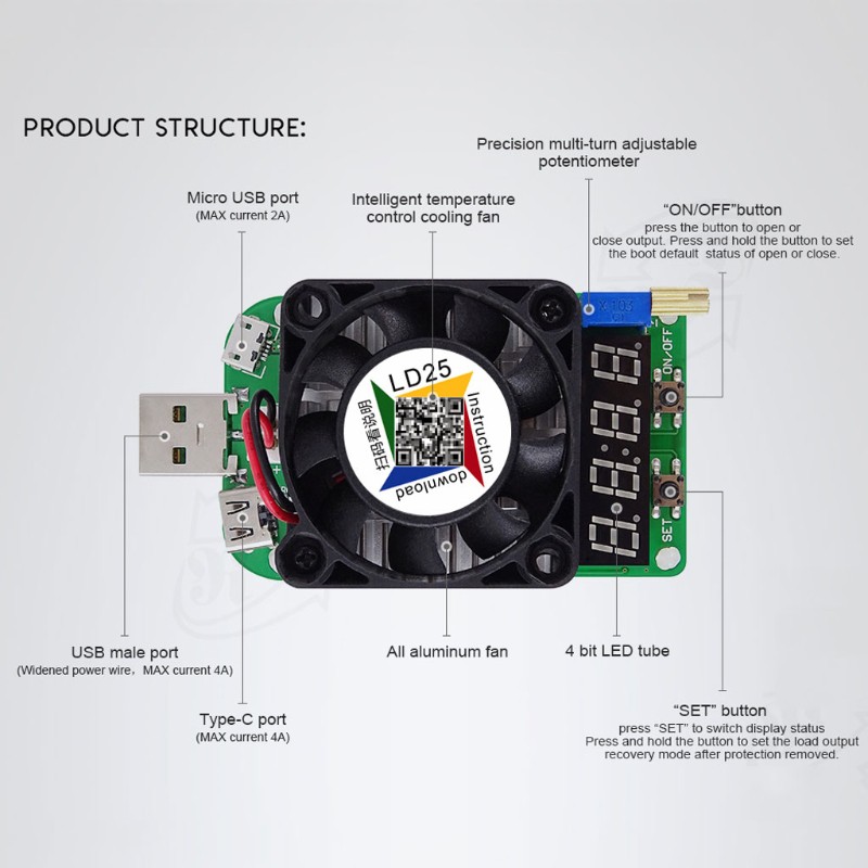 SEL♥RD LD25 Electronic Load Resistor USB Interface Discharge Battery Test 25W