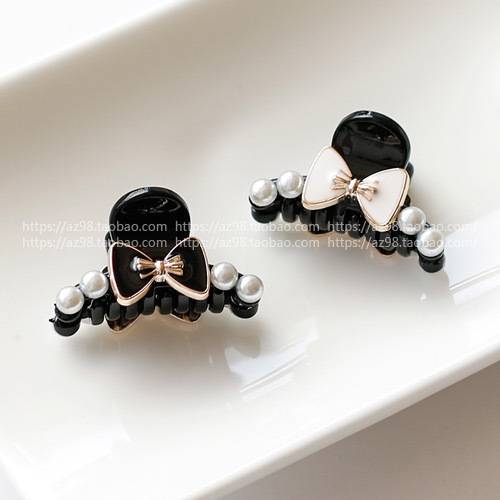 Phụ kiện tóc Hàn Quốc Elegant Black and White Bow Pearl Kẹp tóc nhỏ Liuhai bên Clip bắt clip