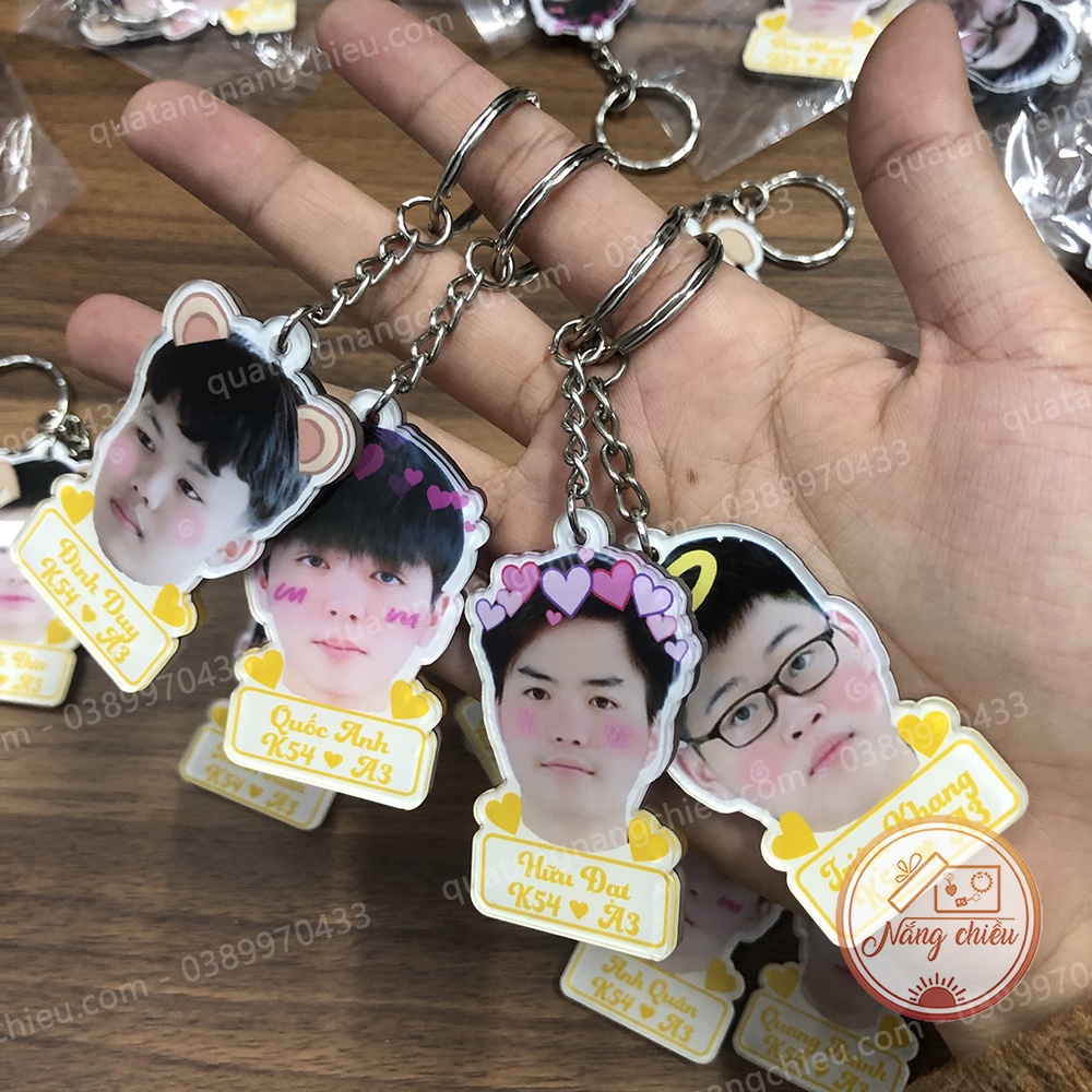Phụ kiện treo xe, Móc chìa khóa ghép chibi theo yêu cầu, chất liệu mika