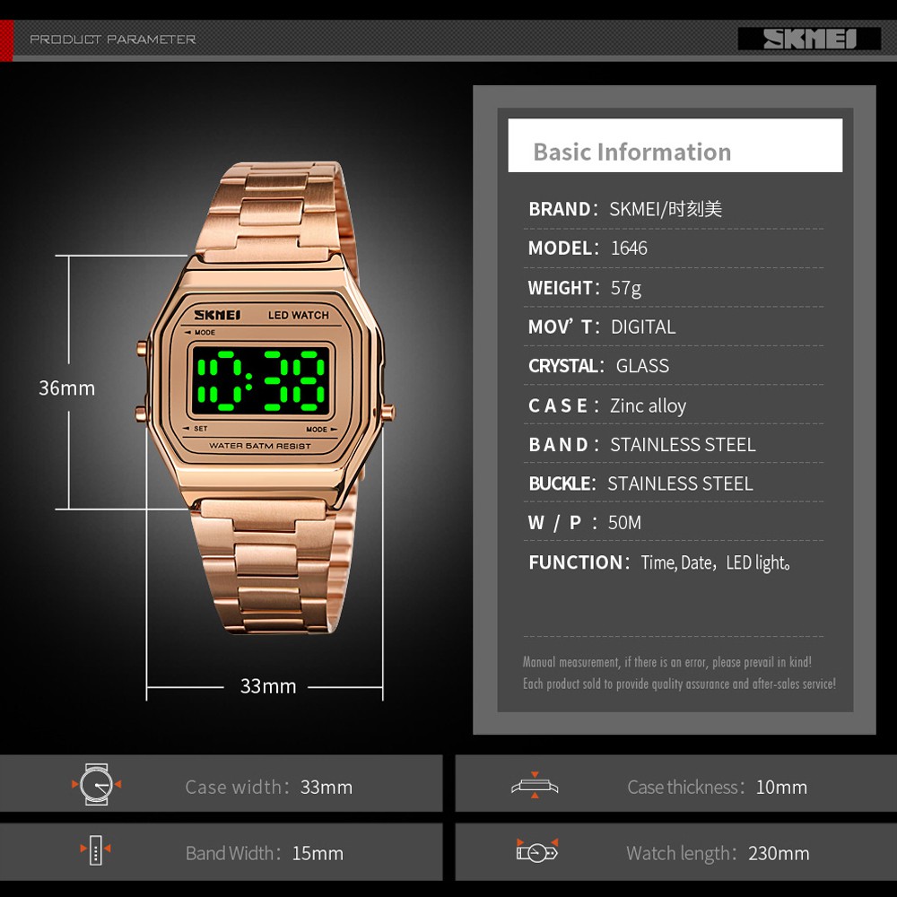 Đồng Hồ Điện Tử Mặt Vuông Có Đèn LED SKMEI