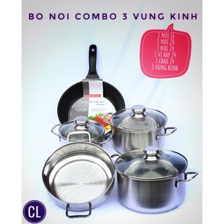 BỘ NỒI FIVESTAR 3 CHIẾC,1 XỬNG 24,1 CHẢO 24CD 3 ĐÁY