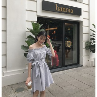 Váy xòe trễ vai kẻ sọc VB87 1994closet