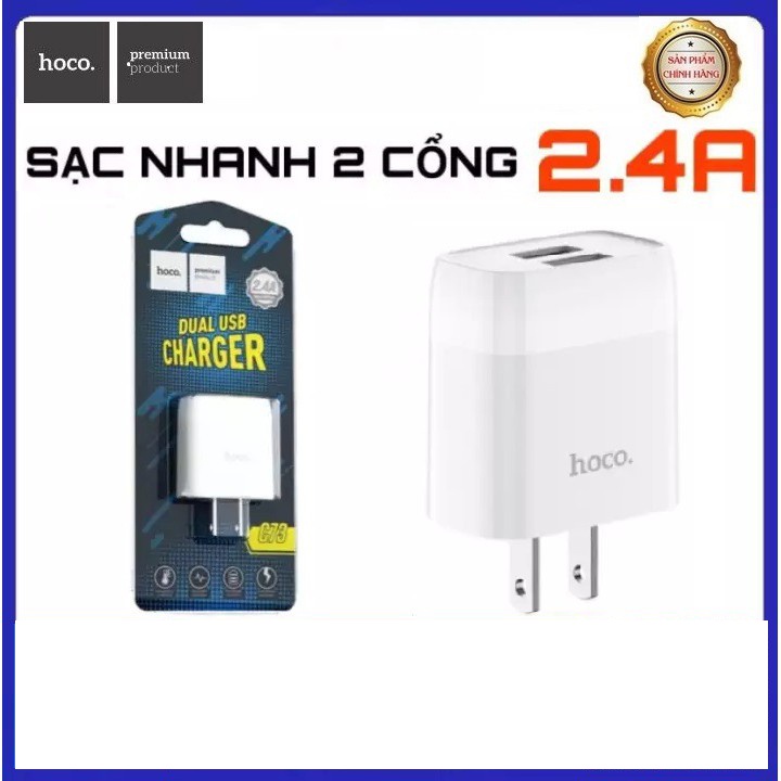 Củ sạc nhanh 2 Cổng 2.4A Hoco C73/C73A - Bảo Hành Chính Hãng 12 Tháng Phương linh 86