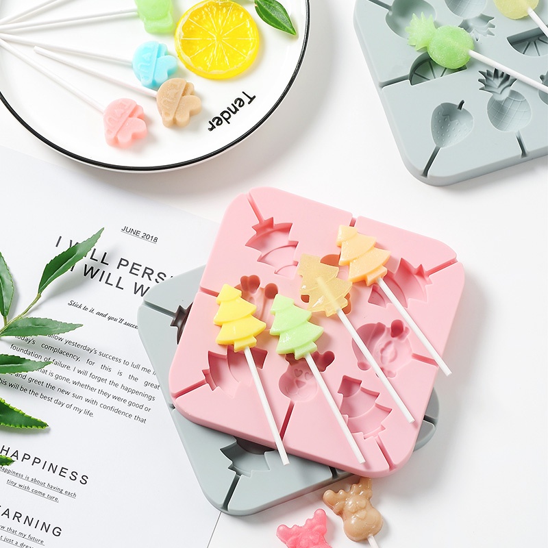Khuôn Kẹo Mút Lollipop, Khuôn Silicon Hình Thú Love/Thú/Hoa Quả/ Cây Thông Làm Kẹo Mút Dễ Thương Cho Bé