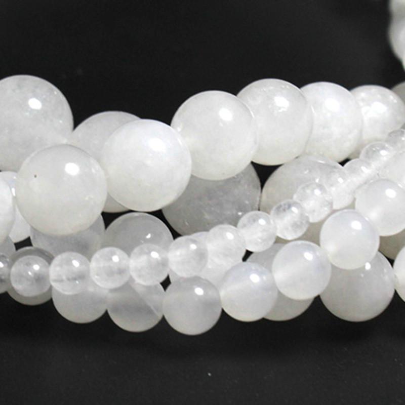 Dây Chuỗi Hạt Đá Trắng Tự Nhiên 4 / 6 / 8 / 10 / 12 mm Dùng Làm Trang Sức