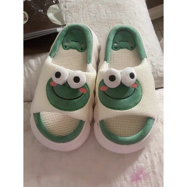 Dép bông đế bánh mì hình con ếch đi trong nhà dễ thương phong cách cho cả nam và nữ kèm ảnh thật