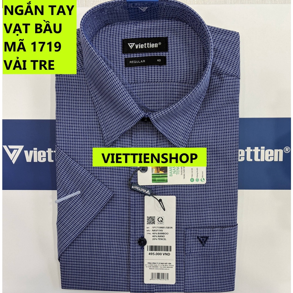 (1719 HVS) ÁO SƠ MI VIỆT TIẾN NGẮN TAY VẢI TRE HOA VẮN