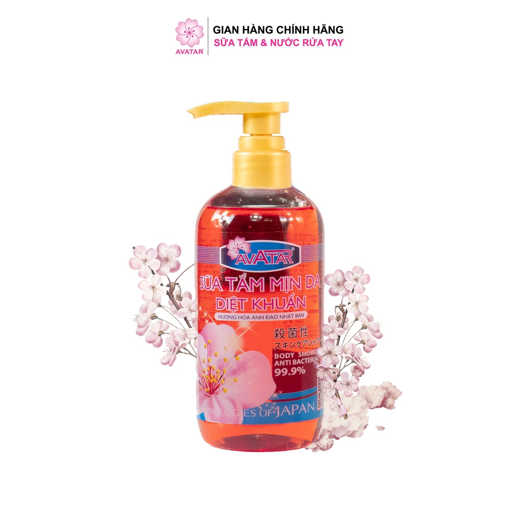 Sữa tắm mịn da diệt khuẩn 99.9% AVATAR - Hương hoa Anh Đào - Công nghệ và chất lượng Nhật Bản 500ml