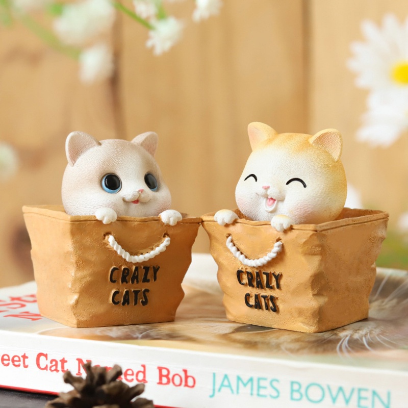 Mô Hình Chú Mèo Lắc Đầu Bằng Nhựa Resin Dễ Thương Trang Trí Nội Thất Xe Hơi