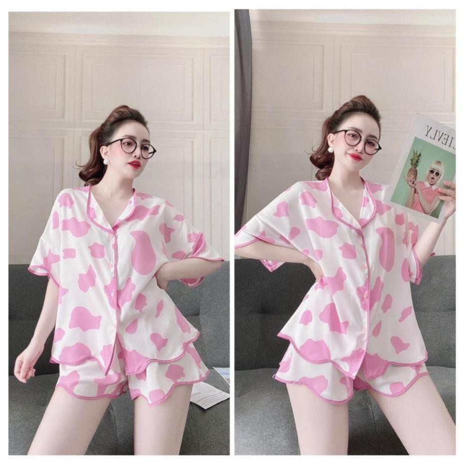 Pijama nữ kiểu đồ mặc nhà tay ngắn chất lụa mát, ít nhăn, phom dáng rộng rãi, phom dưới 65kg- tùy chiều cao | BigBuy360 - bigbuy360.vn