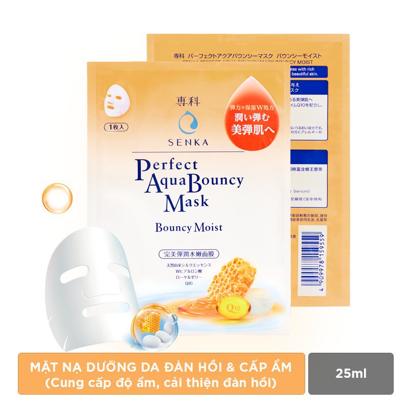 Mặt Nạ Senka Perfect Aqua Bouncy Mask Bouncy Moist Cấp Ẩm &amp; ĐànHồi 23g(hoặc 25ml)(1Miếng)