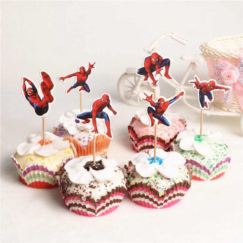 24 Que cắm trang trí bánh sinh nhật gắn hoạt hình người nhện dễ thương