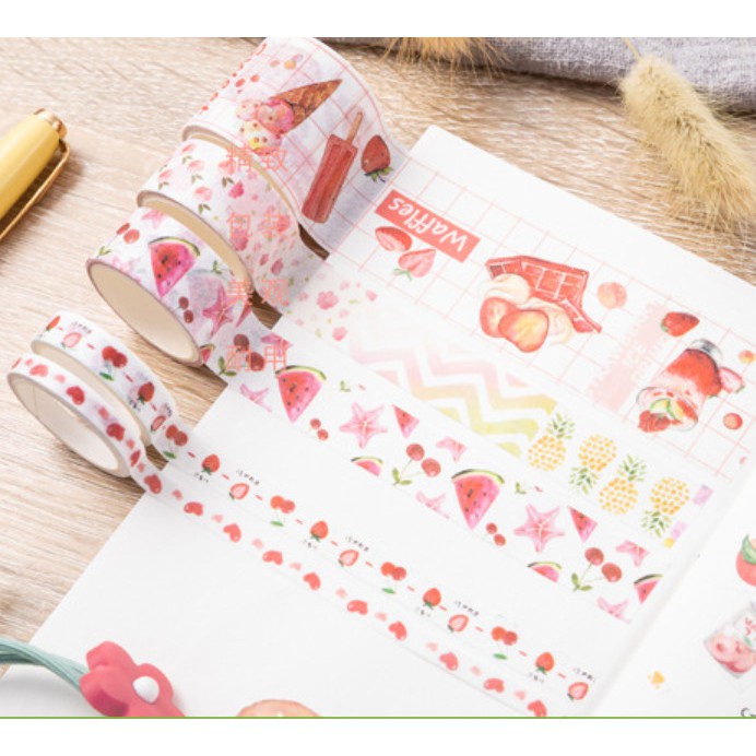 Set 10 cuộn băng dính washi cute xỉu, DIY trang trí hình dán xinh decor góc học tập