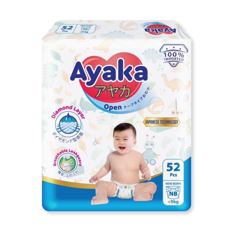 Thùng 4 gói Tã dán sơ sinh AYAKA NB52x4 52 miếng/gói dành cho bé &lt;5kg - Thương Hiệu AYAKA - YOOSOO MALL