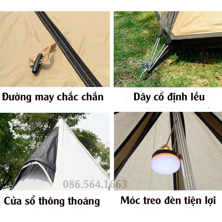 Lều Cắm Trại Kim Tự Tháp Ấn Độ Dành Cho 4-6 Người - Lều Du Lịch Dã Ngoại Chống Nước Hiệu Quả Rộng Rãi Thoáng Mát