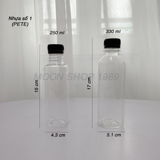 Combo 50 chai nhựa vuông 300ml nắp đen kèm tem thank you cao cấp