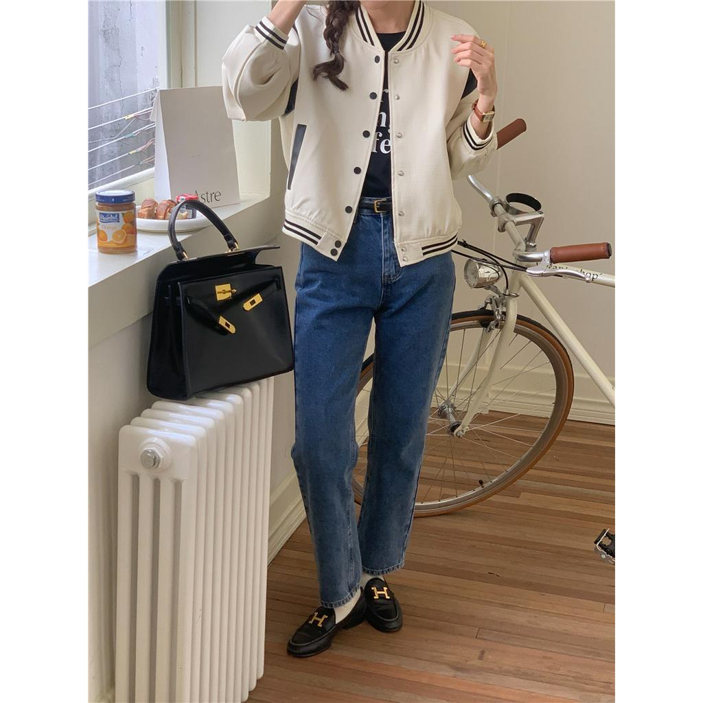 Áo Khoác Bóng Chày Dài Tay Dáng Ngắn Phối Màu Sắc Trẻ Trung 61944