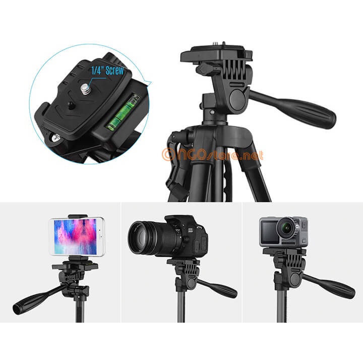 Chân giá đỡ điện thoại, máy ảnh Tripod 3366 cao 150cm có tay cầm cực chắc chắn nhiều màu có thước thủy cân chỉnh