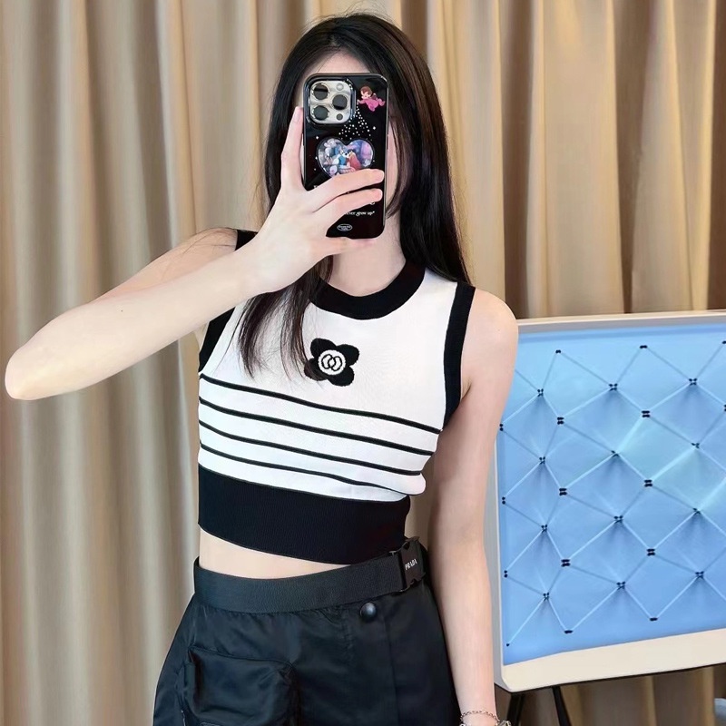 Áo croptop ZHELIHANGFEI dệt kim sát nách thêu họa tiết thời trang quyến rũ cho nữ