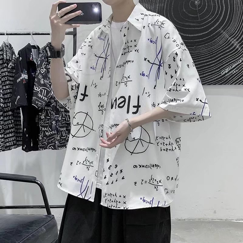 Áo Sơ Mi Mỏng Tay Ngắn In Họa Tiết Công Thức Toán Học Toàn Diện Cho Nam Size M-3XL