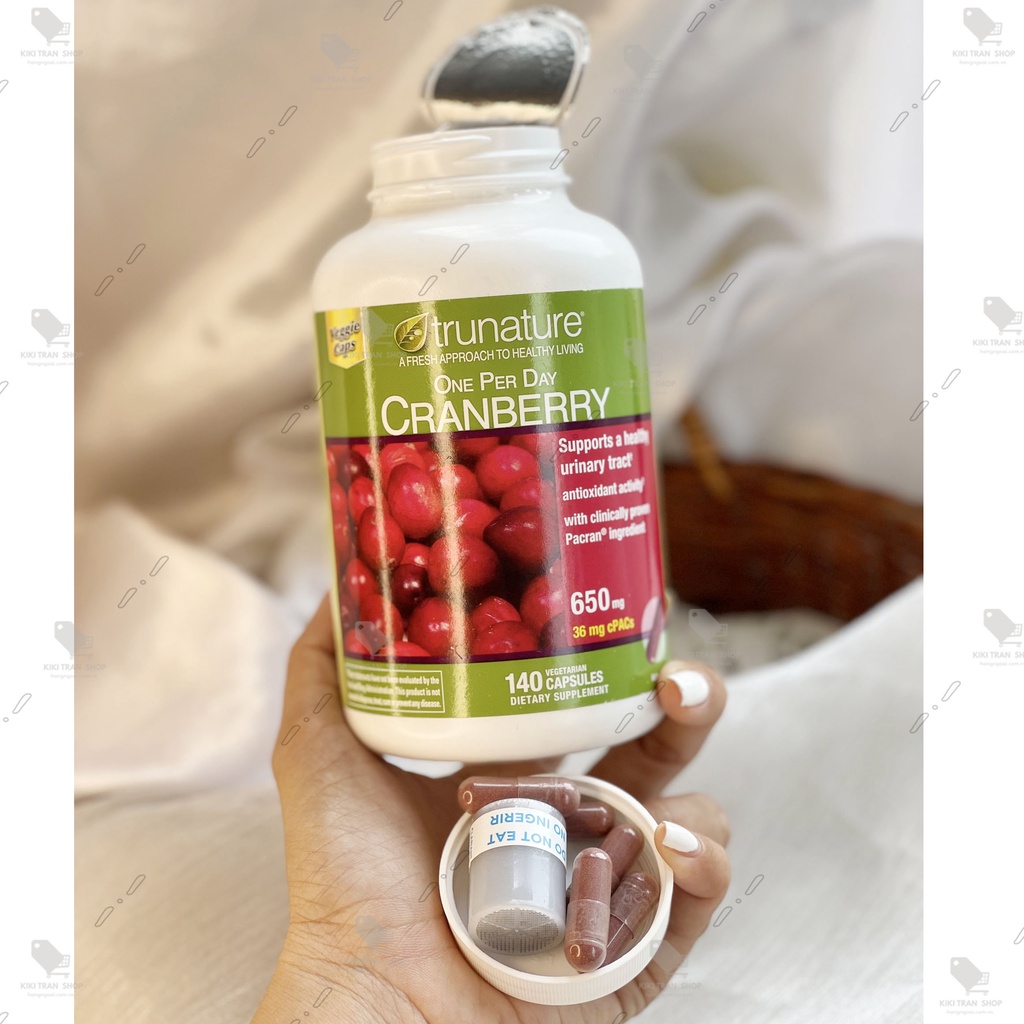 Viên uống hỗ trợ viêm đường tiết niệu Trunature Cranberry 650mg, hộp 140 viên chính hãng Mỹ, chống oxy hóa cao