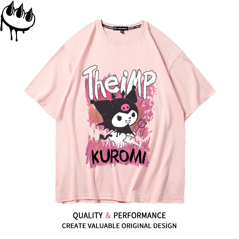 Claw Money brand KUROMI KUROMI printed off-shoulder short-sleeved T-shirt women's preppy style Y2K sweet and spicy 9J0d