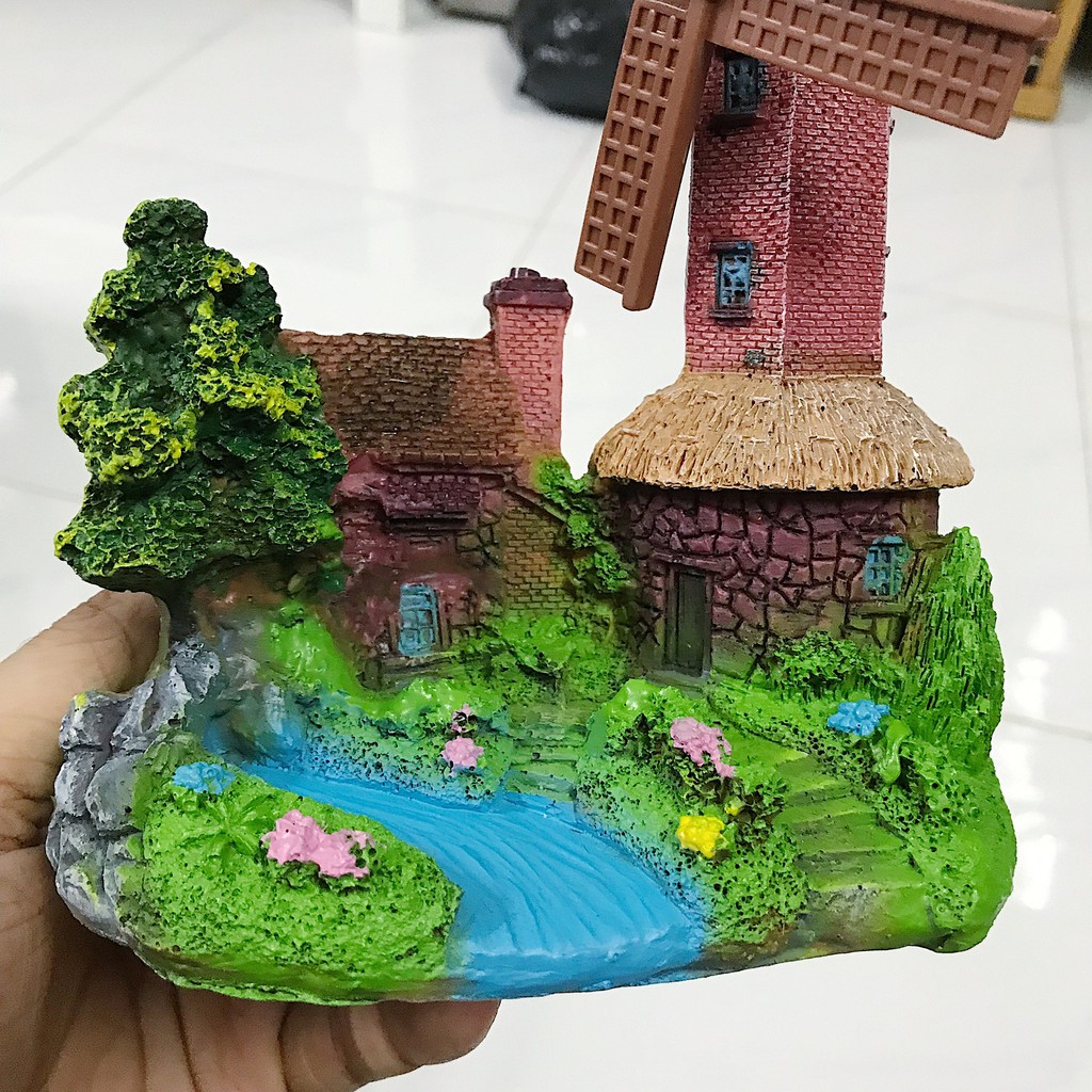 TIỂU CẢNH BÁNH QUAY TRANG TRÍ HỒ CÁ NON BỘ DÀI 15CM RỘNG 10CM CAO 17CM