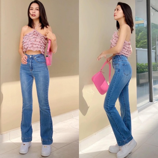 Quần Jean Ống Loe Lưng Cao - Quần Loe Dáng Dài Line Bản To VNXK [ ẢNH THẬT 100%]