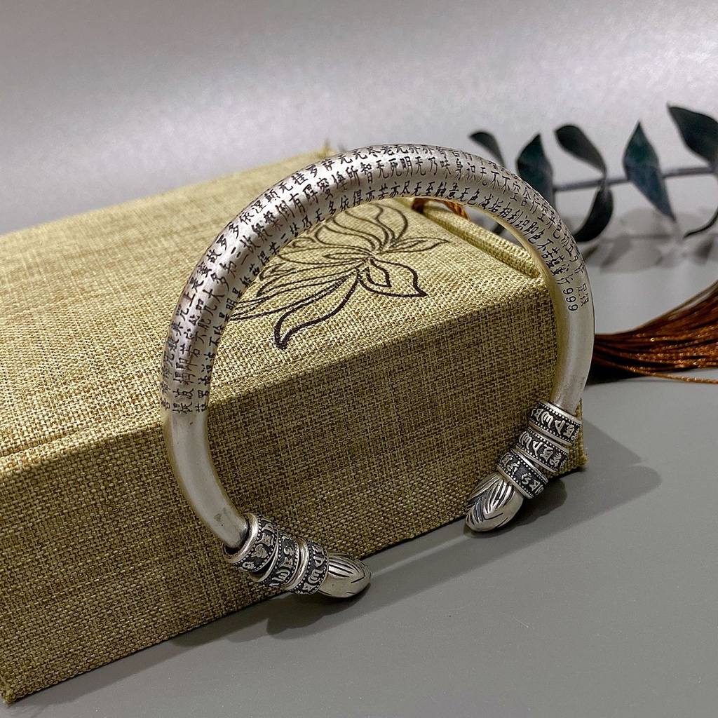 Vòng Bạc S999 Chạm OmmaniPamehum và Bát Nhã Tâm Kinh