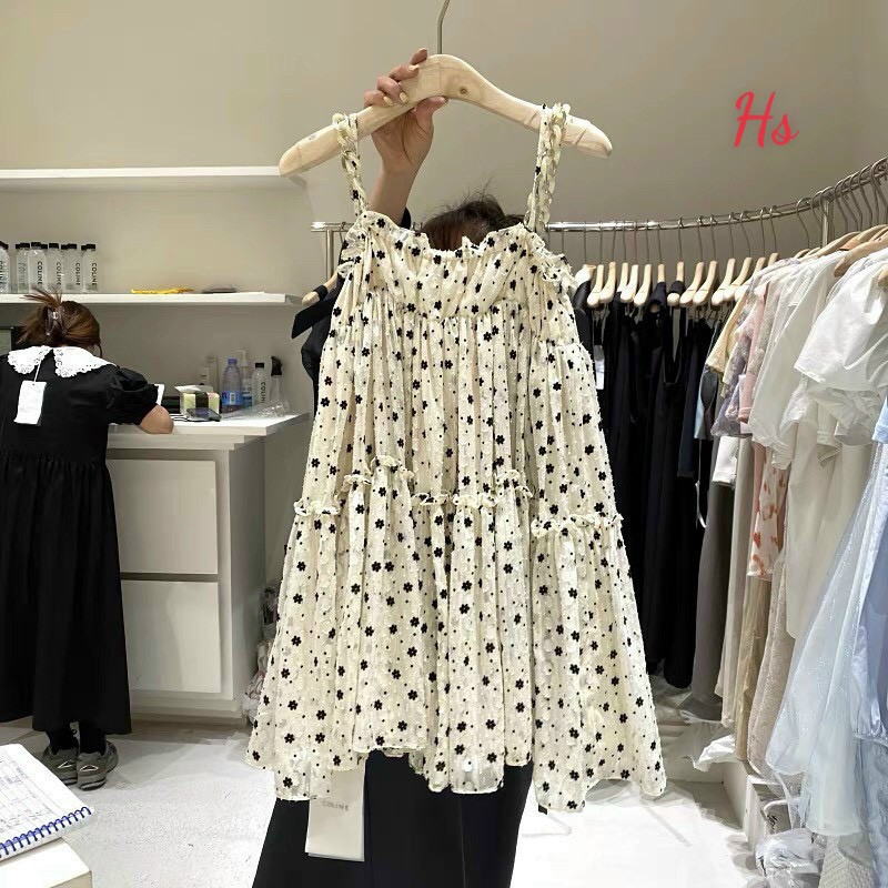 Váy 2 dây hoa nhí 🍉đầm babydoll 2 dây có họa tiết bông hoa nhỏ chất liệu vải co giãn nhẹ thiết kế theo style tiểu thư | BigBuy360 - bigbuy360.vn
