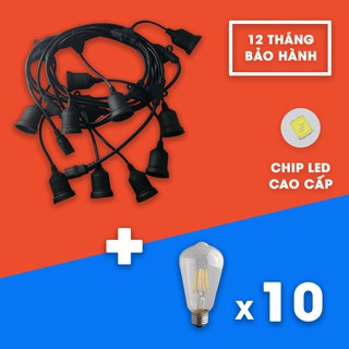 - Bộ đui đèn 5m dây + 10 đui trang trí ngoài trời kèm bóng Edison ST64 AS trắng