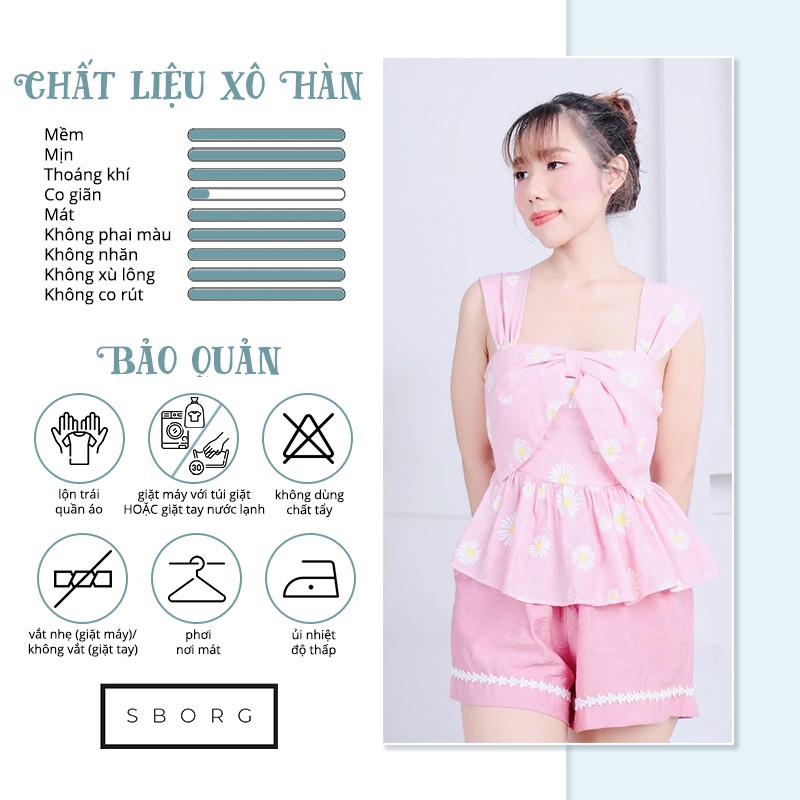 Quần áo thời trang SBORG set đồ nữ đi chơi xô hàn áo 2 dây nơ ngực hoa cúc freesize dưới 57kg quà tặng vợ