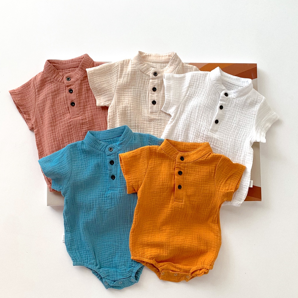 Bộ Áo Liền Quần Cotton Tay Ngắn In Họa Tiết Hoạt Hình Động Vật Dễ Thương Dành Cho Bé Trai 0-18 Tháng Tuổi