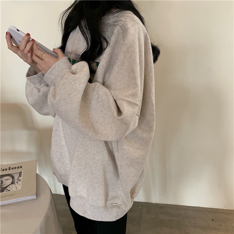 Áo sweater nữ form rộng hàn quốc 2021, áo sweater nữ nỉ dài tay sọc ngang đen trắng | BigBuy360 - bigbuy360.vn