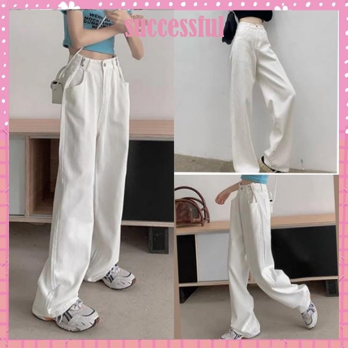 Quần Jean Ống Rộng GÀI EO Nữ Màu Trắng Kem Ulzzang Unisex mặc lên cực tôn dáng WMJeans