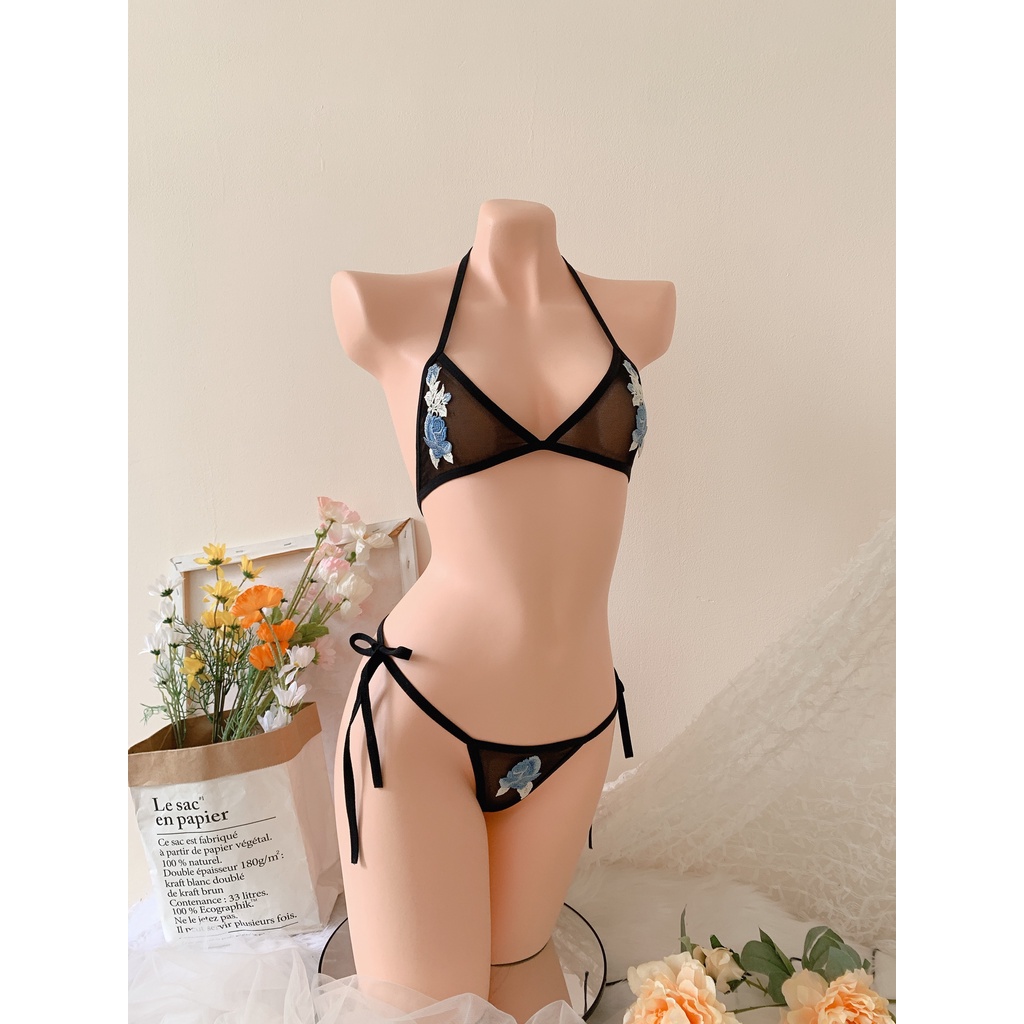 Bk058 -Bộ đồ lót ren hoa set lọt khe gồm quần lót và áo lót nữ -KELLYWANG