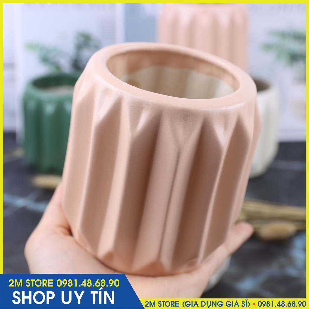 Chậu Sứ Bát Tràng Trồng Cây Cảnh, Sen Đá, Xương Rồng Kiểu Chậu Múi Trụ Cao 10cm