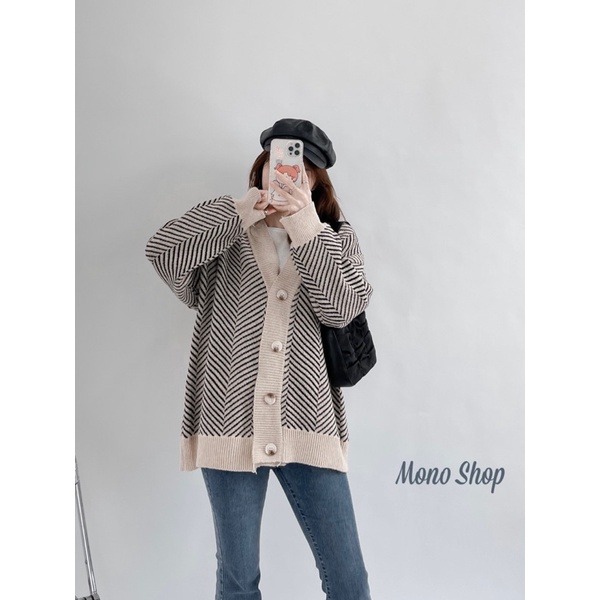 áo khoác cardigan len nữ dáng dài kẻ sọc hàn quốc (Ảnh thật/ sẵn) | BigBuy360 - bigbuy360.vn