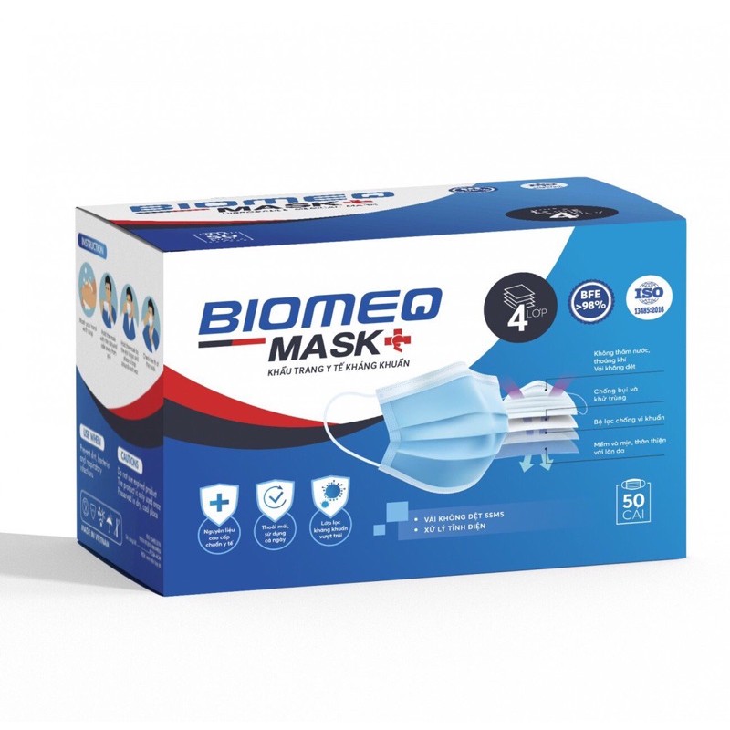Khẩu trang y tế kháng khuẩn vượt chuẩn 4 lớp Biomeq Mask + (Y SINH)