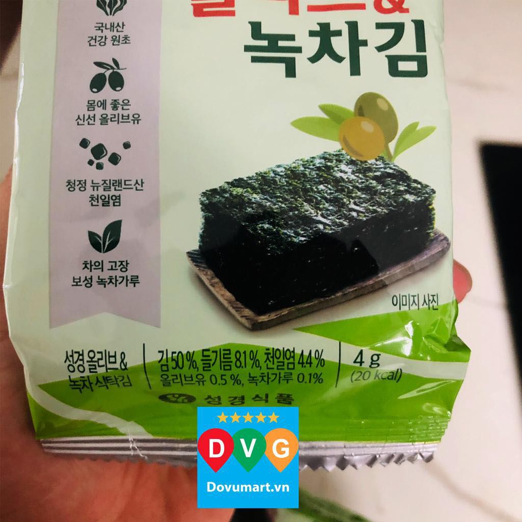 Lá Kim Ăn Liền Vị Trà Xanh Và Oliu Hàn Quốc Sung Gyung 36g