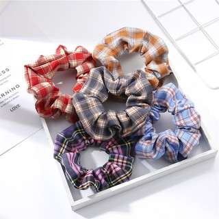 Dây cột tóc vải scrunchies chun caro sang trọng